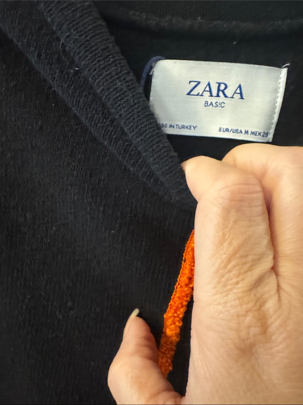 Zara Black Crewneck Sweater with Orange and Green Chenille Accents - Picture 2 of 3